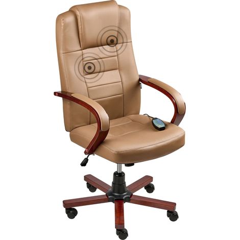 Massagestuhl DIAMOND mit Heizung Echtleder Hellbraun (1/5)