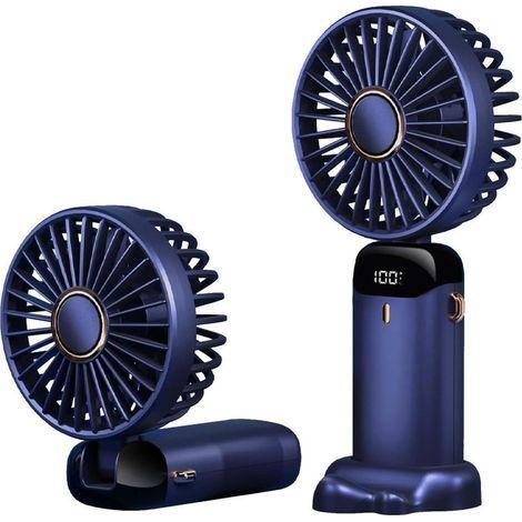 Tragbarer Ventilator mit 3 Geschwindigkeitsstufen, LED-Anzeige, Akku, 90°-Schwenkfunktion, faltbar, für Büro/Schlafzimmer/Outdoor, blau, Abmessungen: 18,8 x 9 x 4,65 cm, Gewicht: 120 g (1/5)