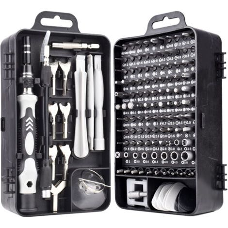 BUNTHAUS Mini tournevis magnétique de précision 135 en 1 Kit d'outils de réparation pour iPhone, ordinateur portable, montre avec organiseur de rangement, noir,175x105x60MM (1/5)