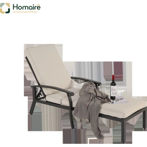HOMAIRE Lounge Patio Stuhl mit verstellbarer Liege, rostbeständigem Aluminium und wasserdichtem Baumwolle Kissen beige