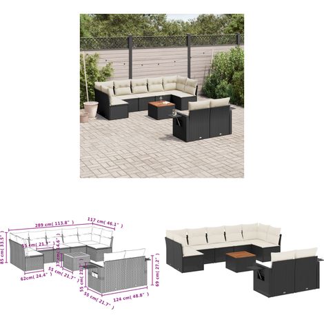 10-tlg. Garten-Sofagarnitur mit Kissen Schwarz Poly Rattan - Gartenmöbel Set - PE-Rattan Möbel - Outdoor Lounge - Esszimmergarnitur - Balkonmöbel - Home & Living (1/3)