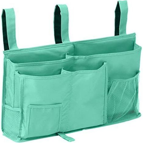 1 Sac de rangement pour lit superposé(Vert Clair), sac de rangement pour lit suspendu, 8 poches, pour lit de chambre d'étudiant, lit d'hôpital, barreaux de lit pour bébé, 600D Oxford Cloth (1/5)