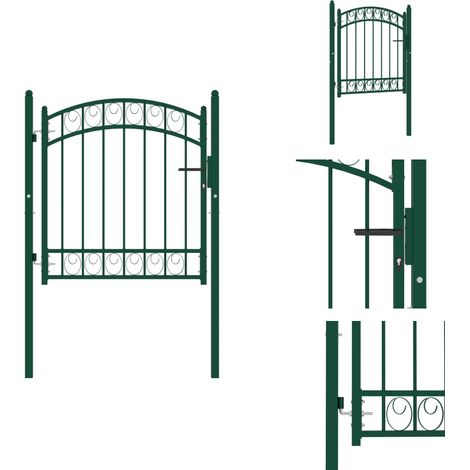 Portail de clôture avec dessus arqué Acier 100x100 cm Vert - Portail De Jardin - Portillon - Clôture - Porte D'entrée - Sécurité Jardin (1/5)