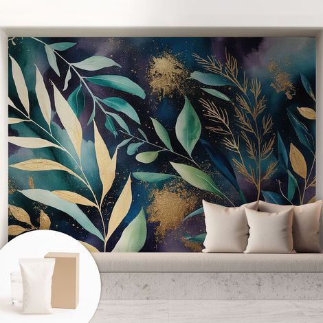 Papier peint intissé mural pour salon chambre à coucher tendance et originale - Colle incluse gratuite Feuilles botaniques 208x146 cm (1/5)