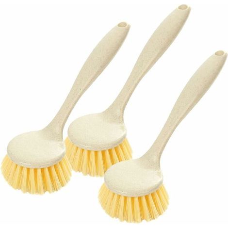 Lot de 3 Brosse à Vaisselle avec Poignée Longue, Tête Ronde,Brosse de Nettoyage pour Cuisine, Vaisselle, Casseroles et Poêles (1/5)