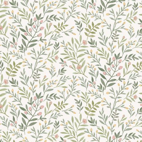 Vliestapete - Inia - Weiß Grün Beige Bäume Blätter Grandeco - A78801 (1/4)