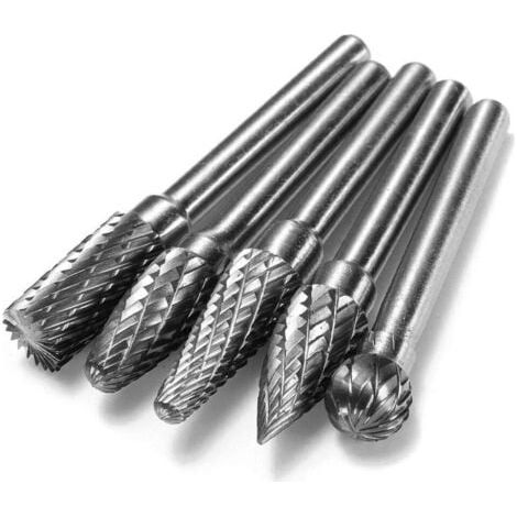 5 Stück Doppel-Schnitt Wolframcarbid-Rotationsfräser, 6,35 mm Schaft-Rotationsfeile für elektrische Bohrmaschine, zylindrischer Rotationsfräser zum Polieren von Holz, Metallgravur (1/5)