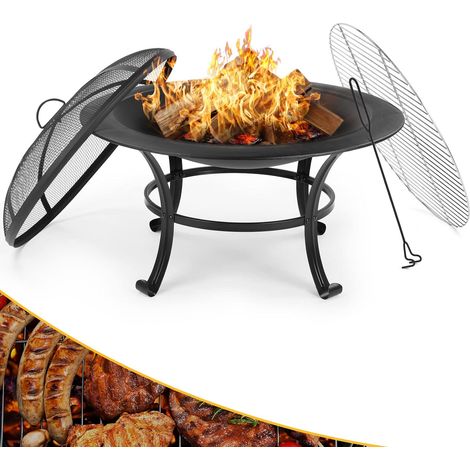 Brasero de Jardin 桅76cm, Barbecue Grill Ext茅rieur, Bras茅ro Ext茅rieur, avec Poker et Couvercle de Protection, pour Camping, Feu de Camp, Jardin (1/5)