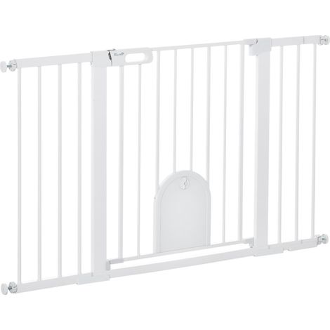 Barrière de sécurité pour porte/escalier, fixation par pince, 75-131 cm, en métal et ABS blanc, hauteur 76 cm pour une sécurité optimale à domicile (1/5)