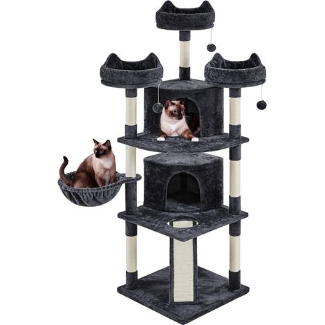 Yaheetech Tiragraffi Albero per Gatti Adulti Alto 174cm Gattini in Corda Sisal Graffiatoio con 3 Palle 174cm Nero