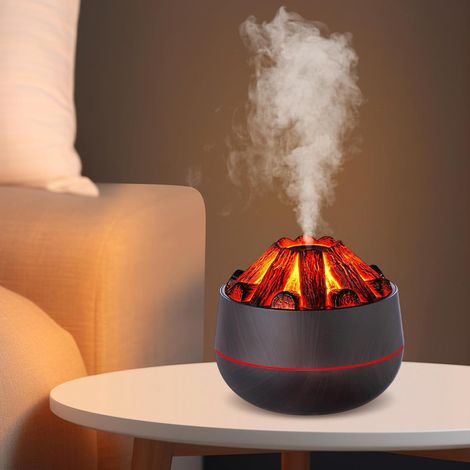 noir Diffuseur D'Aromathérapie 300ml avec Effet Flamme, Humidificateur d'air Ultrasonique & Diffuseur d'Huiles Essentielles, 2 Modes de Lumière (1/5)