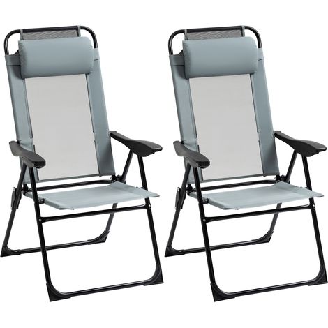 Lot de 2 chaises pliantes de jardin avec dossier réglable 5 positions et accoudoirs, structure métal grise, confort pour terrasse et balcon - CHICFURN (1/5)