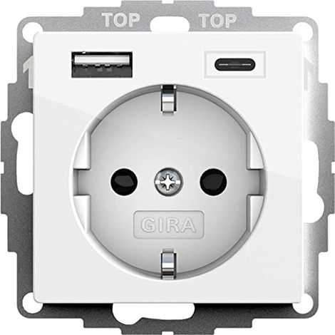 GIRA 245903 PRISE DE COURANT SCHUKO USB AVEC PROTECTION CONTRE LES CONTACTS 2 PRISES TYPE A (MAX.2,4 A) TYPE C (MAX.3A) SYSTEM 5