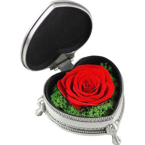 Pétales de rose préservée en boîte cadeau en forme de cœur, rose éternelle décorative (1/4)