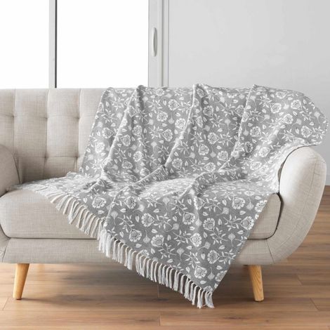Plaid à franges 125x150 coton polyester imprimé Flavie (1/4)