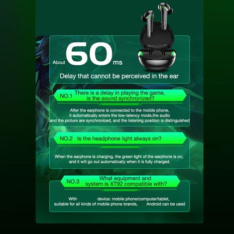 XT92 TWS Gaming-Headset mit Mikrofon und Ladecase, Bluetooth 5.1 mit niedriger Latenz, Touch-Steuerung, Sportkopfhörer. (1/5)