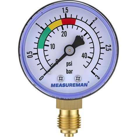 Manomètre Filtre Piscine 0-3 Bar 2" 1/4" BSP - ABS Étanche Suivez l’encrassement du filtre à sable de piscine en un clin d’œil et évitez les dommages liés à la surpression hydraulique. (1/5)