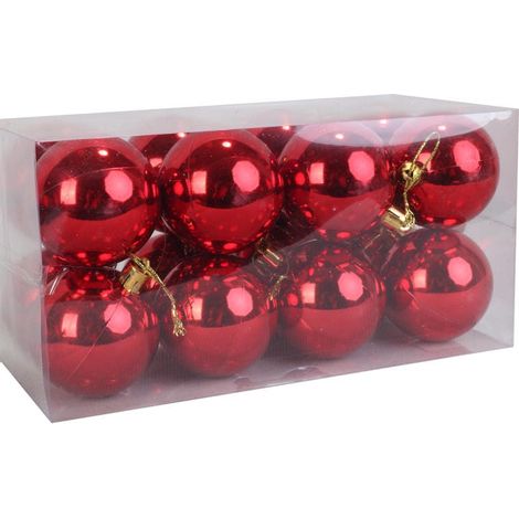 Lot de 16 boules de Noël rouges en plastique lisse, 6 cm de haut (1/3)