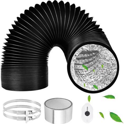 1 Tuyau D'évacuation 100 Mm, Gaine Ventilation Aluminium Flexible 6 M, Avec 2 Colliers De Serrage Acier Pour Climatisation