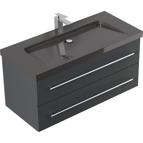 Badmöbel Granit India Black Damo 100 cm 1 Hahnloch SoftClose grafit