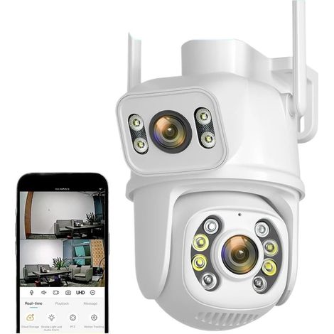 Caméra de sécurité à Domicile 4K 8MP PTZ caméra extérieure Double Objectif 4MP 4X Zoom numérique AI Suivi Automatique caméra IP CCTV Audio vidéo Surveillance(4MP NO SD Card) (1/5)