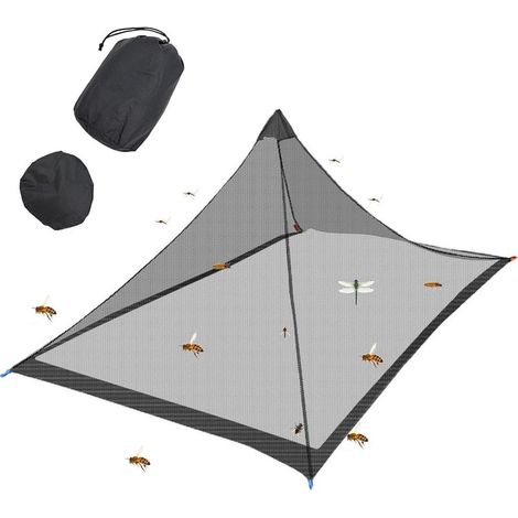 Moustiquaire de camping 220 x 120 x 100 cm avec sac de rangement, légère et portable, avec fermeture éclair, idéale pour la pêche et le camping (noire, sans fond) (1/5)
