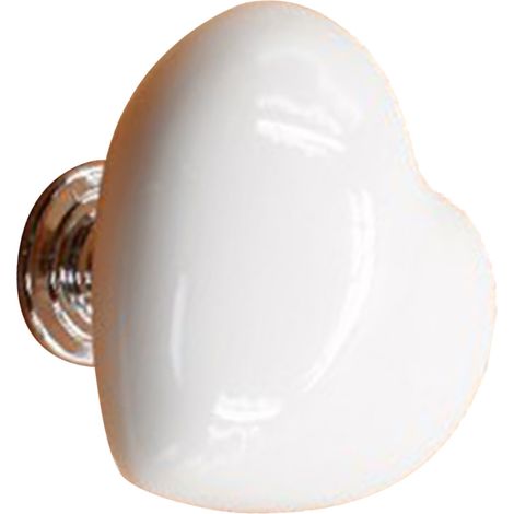 Herzförmiger Toiletten-Druckknopf, schlichter Möbelgriff, massiver herzförmiger Knauf, weiß verchromt. (1/5)