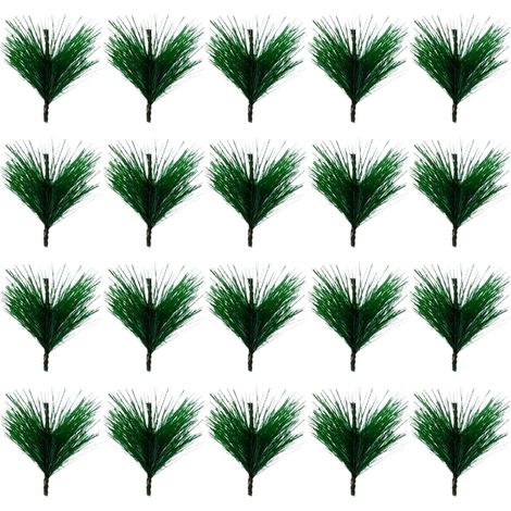 40 branches de pin artificielles, petites tiges de faux pin, pour compositions florales de Noël, couronnes et décorations de fêtes, 8 cm, vertes et blanches (1/5)