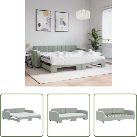 vidaXL Sofa-Bett - Tagesbett Ausziehbar mit Matratzen Hellgrau 90x190 cm Samt (1/5)