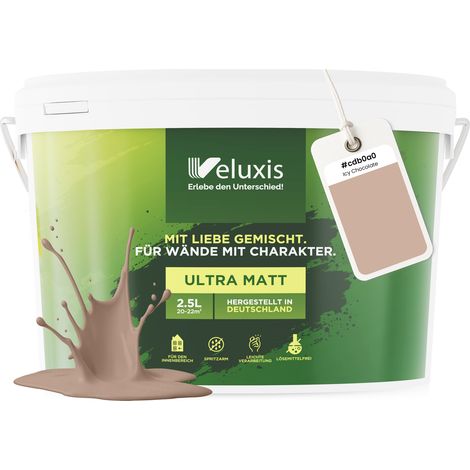 Wandfarbe Beige Braun Rosa Matt Innenfarbe – Deckkraft Klasse 1, VOC-frei, Ohne Grundierung, Tropfarm – Wohnzimmer & Schlafzimmer – 2,5L – Veluxis (Icy Chocolate)