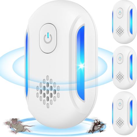 Lot de 4 répulsifs ultrasons blanc 002 sans rayonnement, anti-souris, rats, araignées et cafards pour intérieur (1/5)
