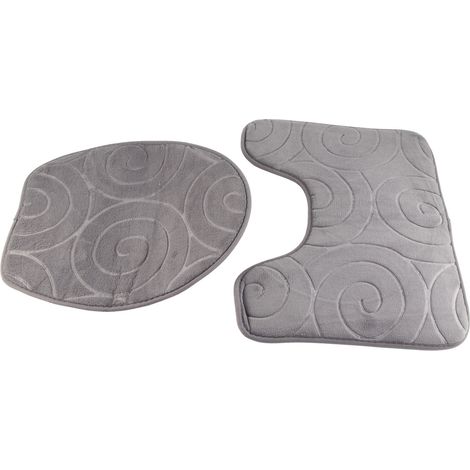 Tapis de Salle de Bain 3 Pièces Gris, Couvercle de Siège de Toilette, Tapis de Sol Absorbant Côté Baignoire, Moquette à Motif Pierre (1/5)