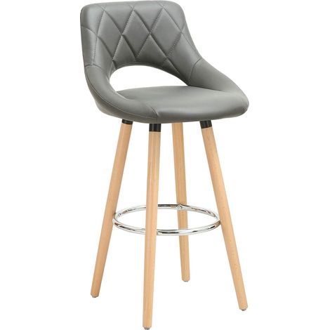 Woltu – Tabouret de bar en cuir synthétique et bois massif – Hauteur d'assise 70 cm – Dossier ergonomique – Repose-pieds intégré – Dimensions 43x43x91 cm – Charge 100 kg (1/5)