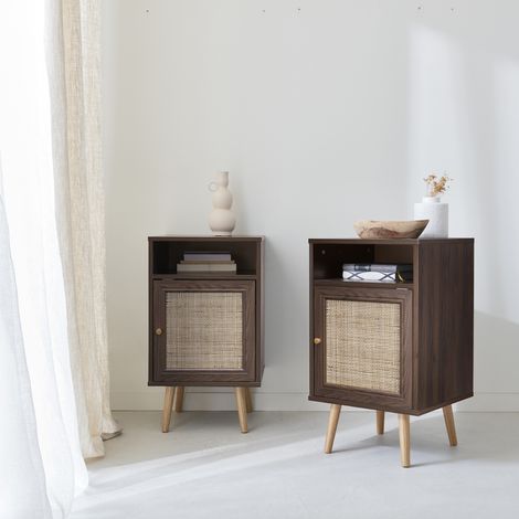 Set 2 comodini scandinavi in intrecciatura cannage