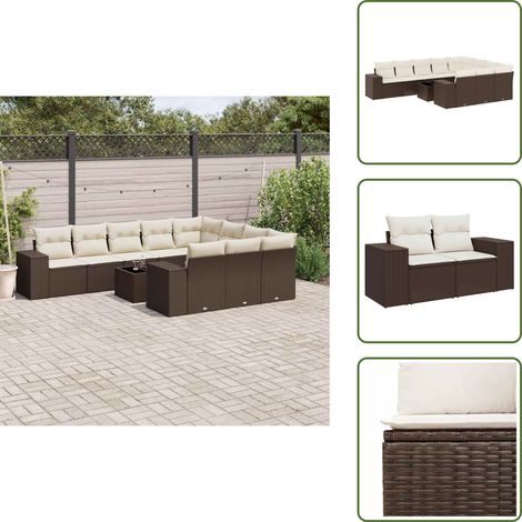 11-tlg. Garten-Sofagarnitur mit Kissen Braun Poly Rattan - Garten Sofagarnitur - Garten Sofagarnituren - Outdoor Sofagarnitur - Sofagarnitur Terrasse