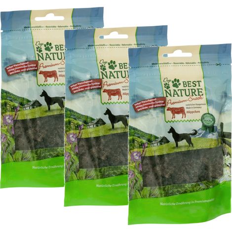 Best Nature Premium Snack für Hunde, 3x 80 g - Häppchen Rind