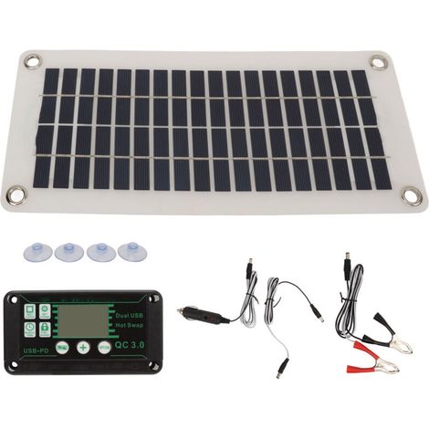 Panneau solaire Portable 30W DC 12V 24V, contrôleur étanche, Kit de panneaux solaires en silicium polycristallin pour Camping RV hangar (1/5)