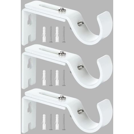Support de Tringle à Rideau Réglable,3 Pcs Supports Murale Réglables,Support pour Tringle à Rideau,Compatible avec les tringles à rideau d'un diamètre maximal de 20mm-25mm(Blanc)