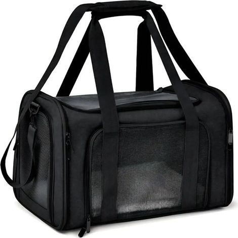 Sac de transport portable Happy Home pour animaux de compagnie, pliable, respirant, grande capacité, idéal pour les voyages en voiture avec chats et chiens, noir. (1/5)
