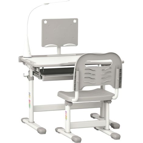 Conjunto de escritorio y silla infantil Irovami con altura regulable, espacio de almacenamiento y cajón, color gris