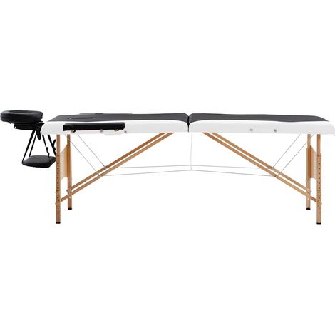 vidaXL Camilla de masaje plegable 2 zonas madera negro y blanco (1/2)