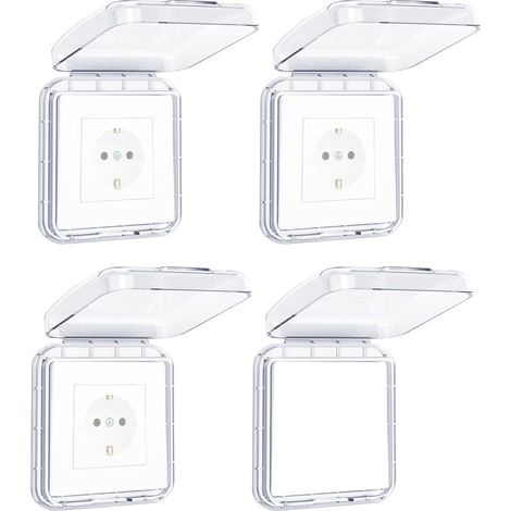 Cache Interrupteur Mural, Type 86 Réversible Cache Prise Murale Étanche, Ultra Mince Sans Perçage Cache Prise Electrique pour Salle de Bain, Chambres, Cuisine, Extérieur, Transparent, 4 Pièces