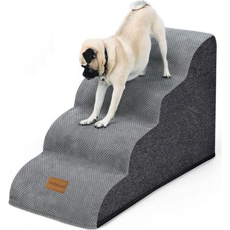 Hundetreppe mit 4 Stufen, Schaumstoff, waschbarem Bezug, rutschfester Unterseite, für Wohnzimmer oder Schlafzimmer (1/5)