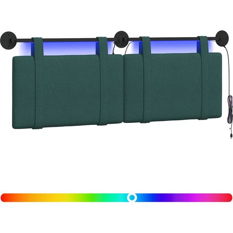 Hanging Headboard with LED Light Dark Green Fabric vidaXL