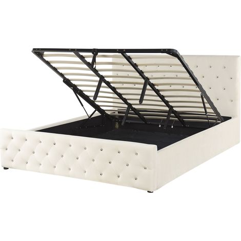 Ottoman Bed Velvet AMIENS 180 x 200 cm (EU Super King) Light Beige (1/5)