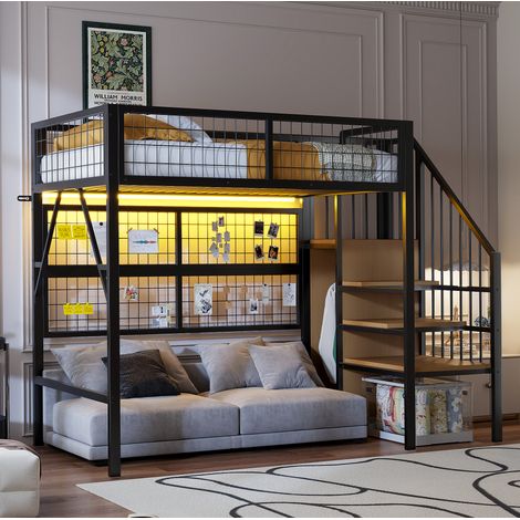 Letto a Soppalco 90x200 cm con Struttura in Metallo Nero (1/5)