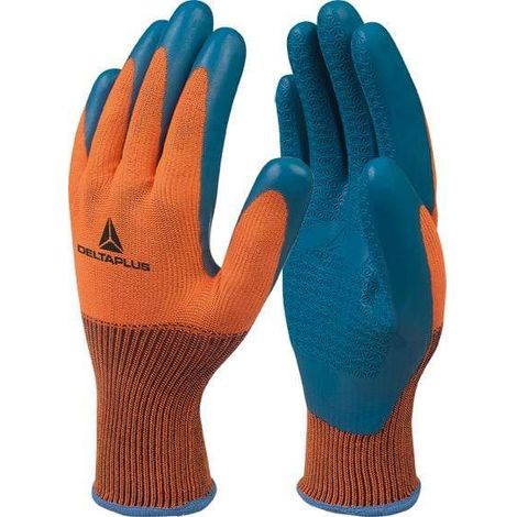 Guante Poliester/Látex VE733 T-9 Naranja/Azul Deltaplus (1/4)
