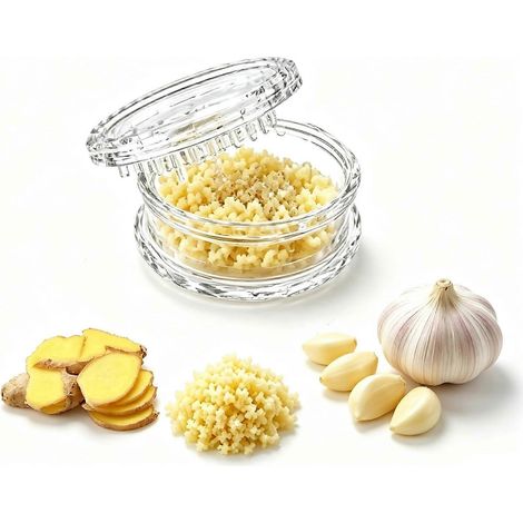 Hachoir à ail manuel plastique transparent, broyeur gingembre piment oignon herbes, ustensile cuisine compact blanc - 1 pièce (1/5)