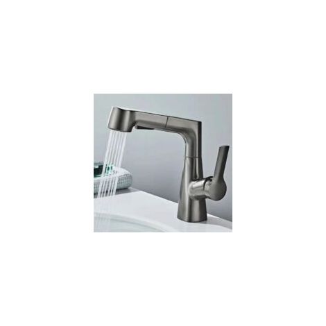 Robinet Cuisine Douchette, Mitigeur Cuisine avec Douchette, Robinetterie de Cuisine avec Douchette Extractible Rotatif à 360° Froid & Chaud Disponible, Gris (1/5)
