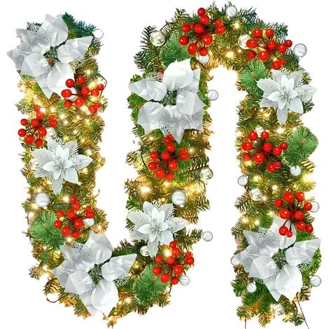 Guirlande de Noël de 270 cm avec lumières LED, décoration de Noël, couronne de Noël artificielle illuminée avec fleurs, décorations pour sapin de Noël (1/5)